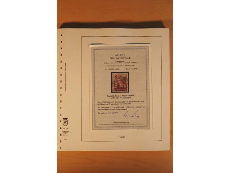 1945/90, gestempelte Sammlungen SBZ (mit Bl. 4a, 5Xb, 5Ya, je Fotoattest Ströh BPP), Französische Zone (mit Baden Bl. 1A + B,
