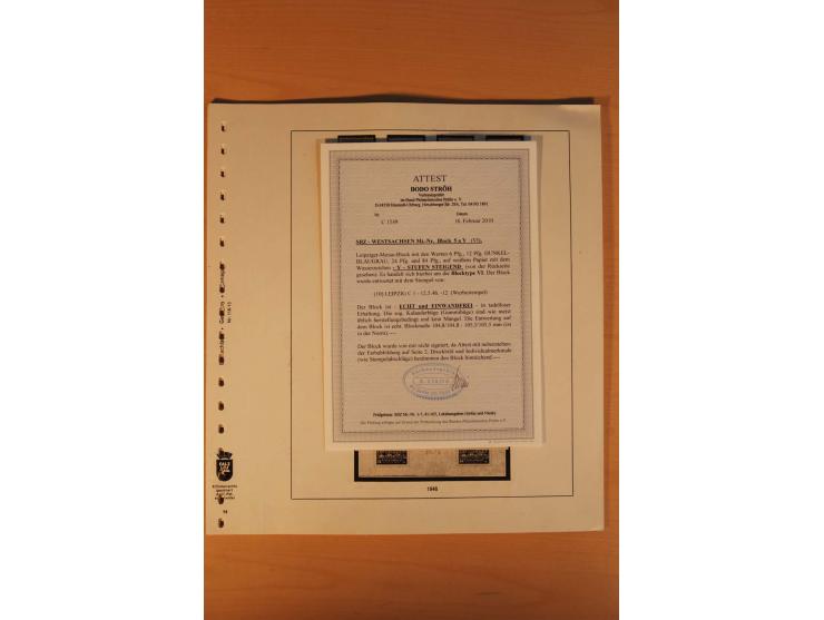 1945/90, gestempelte Sammlungen SBZ (mit Bl. 4a, 5Xb, 5Ya, je Fotoattest Ströh BPP), Französische Zone (mit Baden Bl. 1A + B,