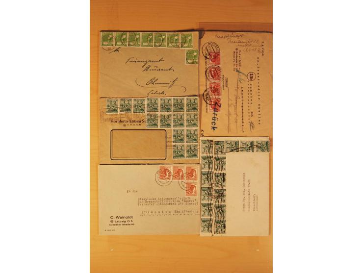 1946/59, ca. 60 Briefe und Karten mit Ziffern- und Arbeiterfrankaturen inkl. etlichen Zehnfachfrankaturen, dazu 40 Briefe/Kar