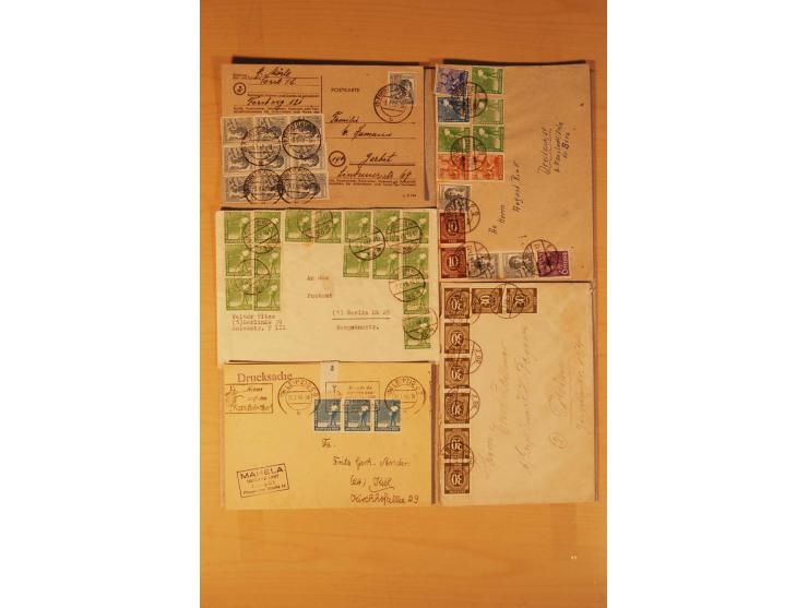 1946/59, ca. 60 Briefe und Karten mit Ziffern- und Arbeiterfrankaturen inkl. etlichen Zehnfachfrankaturen, dazu 40 Briefe/Kar