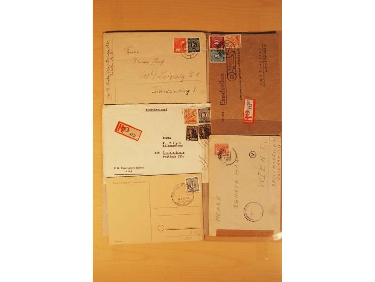 1946/59, ca. 60 Briefe und Karten mit Ziffern- und Arbeiterfrankaturen inkl. etlichen Zehnfachfrankaturen, dazu 40 Briefe/Kar