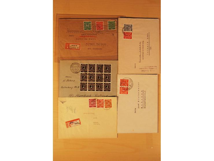 1946/59, ca. 60 Briefe und Karten mit Ziffern- und Arbeiterfrankaturen inkl. etlichen Zehnfachfrankaturen, dazu 40 Briefe/Kar
