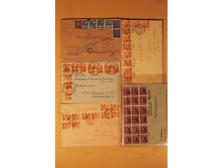 1946/59, ca. 60 Briefe und Karten mit Ziffern- und Arbeiterfrankaturen inkl. etlichen Zehnfachfrankaturen, dazu 40 Briefe/Kar