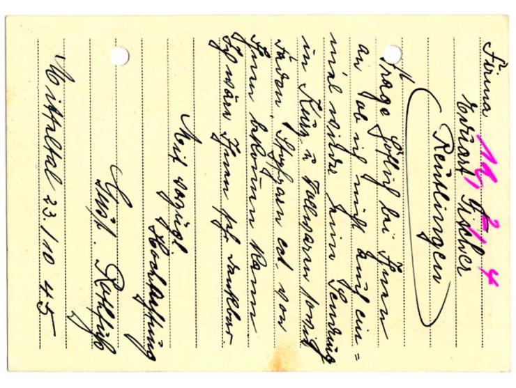 FREUDENSTADT: 1945, kleiner Sammlungsposten auf Albenblättern, dabei auch Briefe und Karten, zum Teil in unterschiedlicher Er