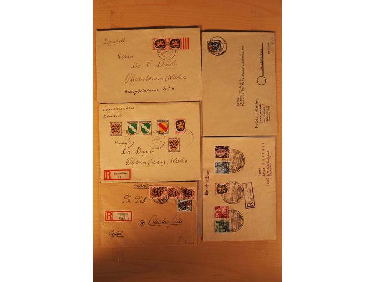 1945/49, über 250 Briefe, Karten und Ganzsachen, dabei Reco, Wert, Zensur, Gebühr bezahlt, provisorische Stempel und R-Zettel