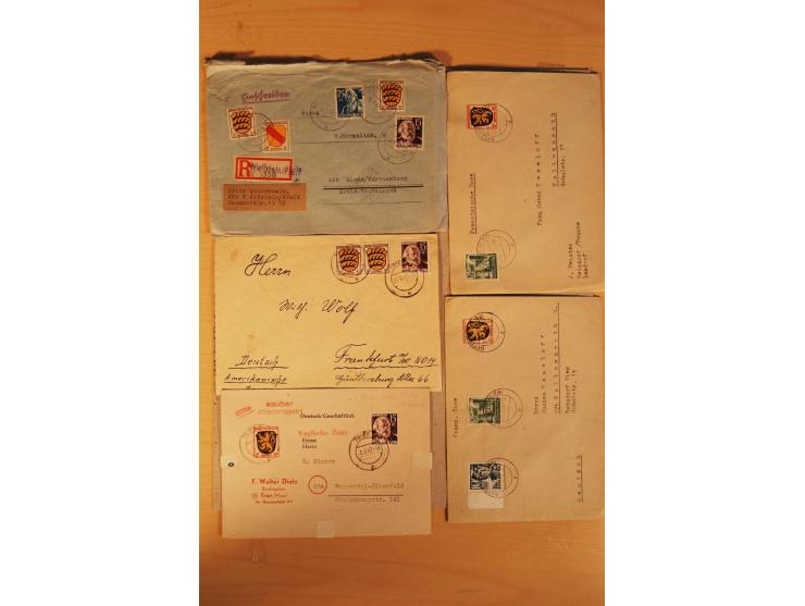 1945/49, über 250 Briefe, Karten und Ganzsachen, dabei Reco, Wert, Zensur, Gebühr bezahlt, provisorische Stempel und R-Zettel