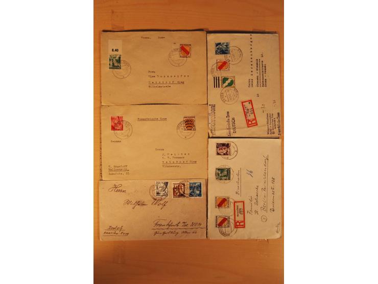 1945/49, über 250 Briefe, Karten und Ganzsachen, dabei Reco, Wert, Zensur, Gebühr bezahlt, provisorische Stempel und R-Zettel
