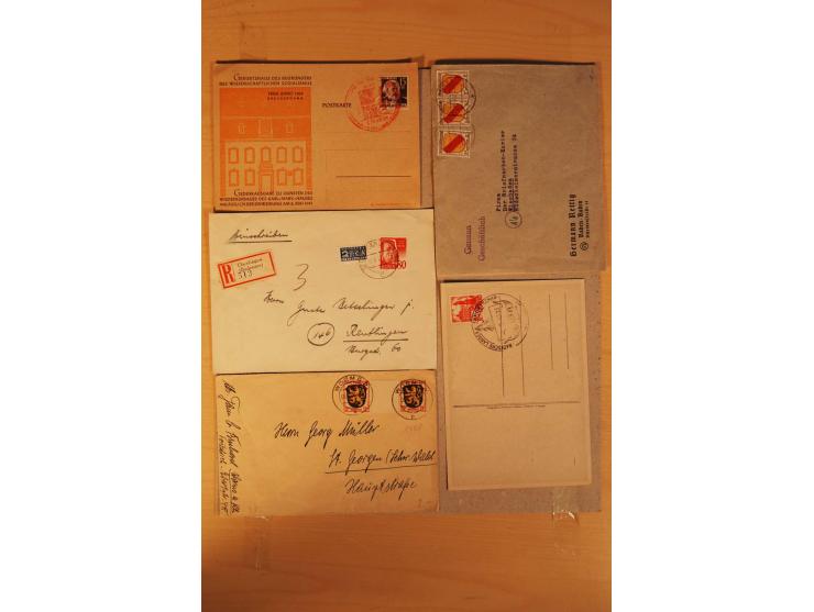 1945/49, über 250 Briefe, Karten und Ganzsachen, dabei Reco, Wert, Zensur, Gebühr bezahlt, provisorische Stempel und R-Zettel