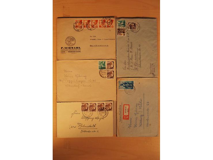 1945/49, über 250 Briefe, Karten und Ganzsachen, dabei Reco, Wert, Zensur, Gebühr bezahlt, provisorische Stempel und R-Zettel