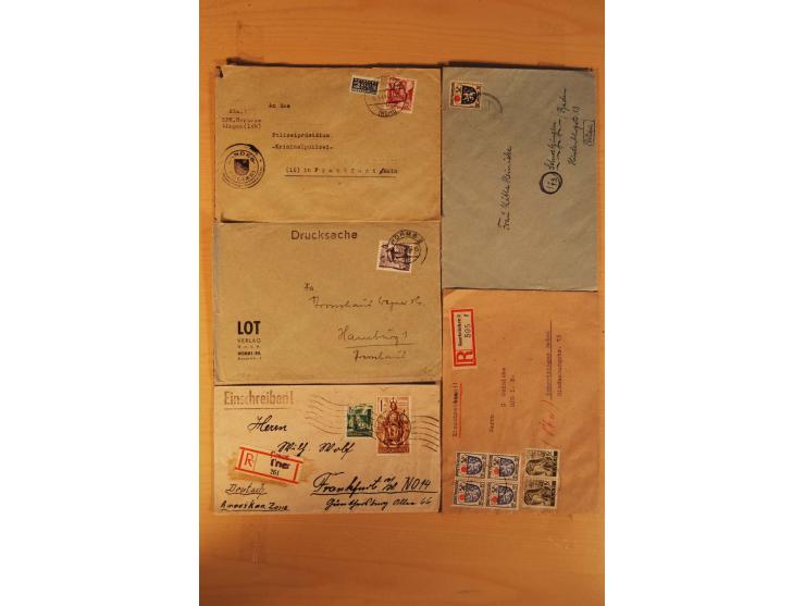 1945/49, über 250 Briefe, Karten und Ganzsachen, dabei Reco, Wert, Zensur, Gebühr bezahlt, provisorische Stempel und R-Zettel