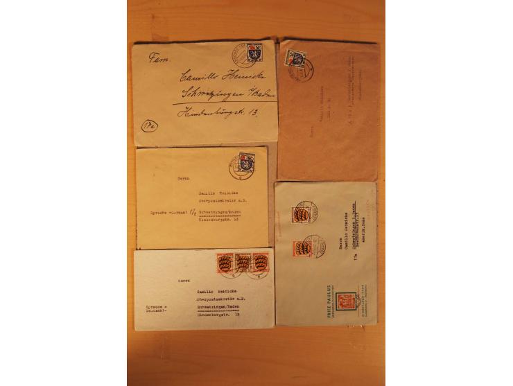1945/49, über 250 Briefe, Karten und Ganzsachen, dabei Reco, Wert, Zensur, Gebühr bezahlt, provisorische Stempel und R-Zettel