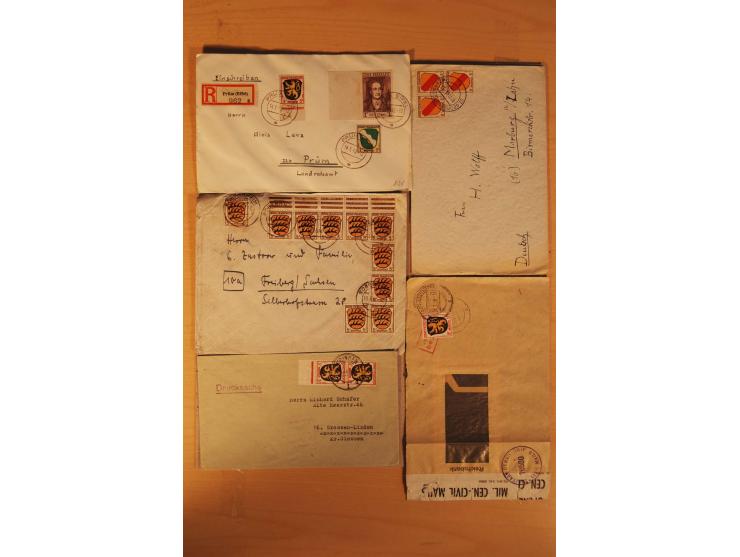 1945/49, über 250 Briefe, Karten und Ganzsachen, dabei Reco, Wert, Zensur, Gebühr bezahlt, provisorische Stempel und R-Zettel