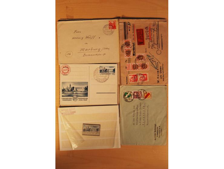 1945/49, über 250 Briefe, Karten und Ganzsachen, dabei Reco, Wert, Zensur, Gebühr bezahlt, provisorische Stempel und R-Zettel