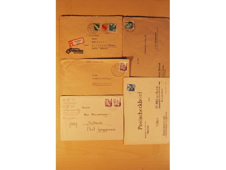 1946/49, ca. 100 Briefe, Karten und Ganzsachen, dabei R-Briefe, Wertbriefe, Portostufen, bessere Frankaturen, Einzel- und Meh