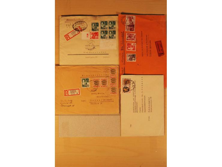 1946/49, ca. 100 Briefe, Karten und Ganzsachen, dabei R-Briefe, Wertbriefe, Portostufen, bessere Frankaturen, Einzel- und Meh