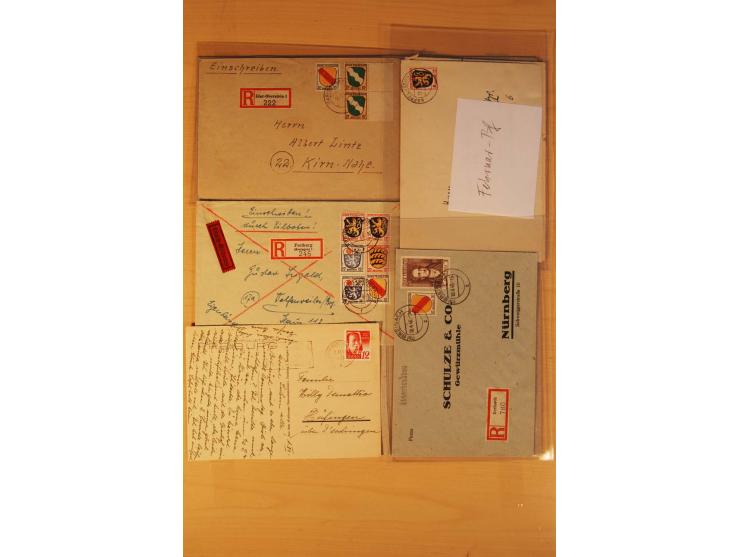 1946/49, ca. 100 Briefe, Karten und Ganzsachen, dabei R-Briefe, Wertbriefe, Portostufen, bessere Frankaturen, Einzel- und Meh