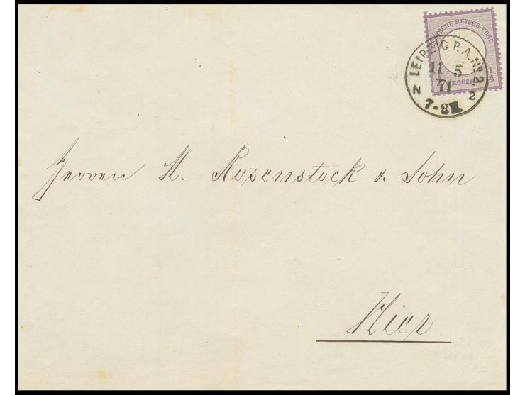 ¼ Gr. violett, farbfrisch in lebhaftgraupurpur Nuance, gut gezähnt und geprägt mit EKr. "LEIPZIG P.A. No. 2 / 11 5 74" auf Or