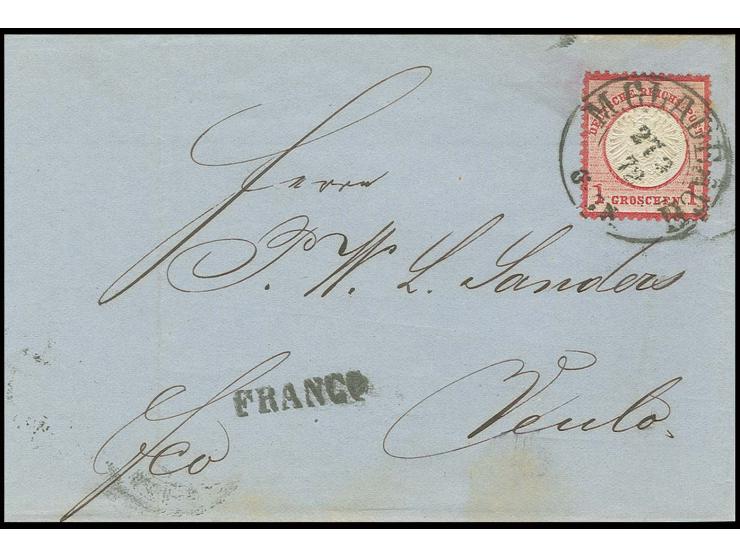 1 Gr. karmin auf Grenzrayon-Brief von "M.GLADBACH 27.9.72" mit L1 "FRANCO" in die Niederlande mit Ankunftsstempel von Venlo