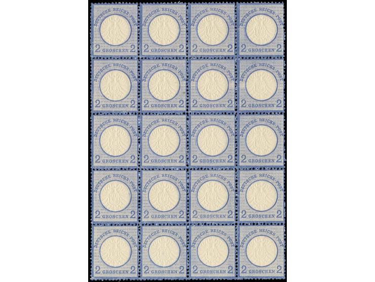 2 Gr. grauultramarin, postfrischer senkrechter 20er-Block, sehr gut und erhaben geprägt, gut gezähnt, 1 Wert kleine gummimors