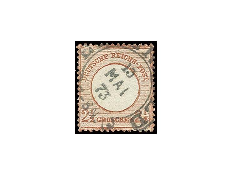 2½ Gr. lilabraun, farbfrisch und gut gezähnt mit zentrischem Hufeisenstempel "ELBERFELD 15 MAI 73" (Spalink-Nr. 12/5), Pracht