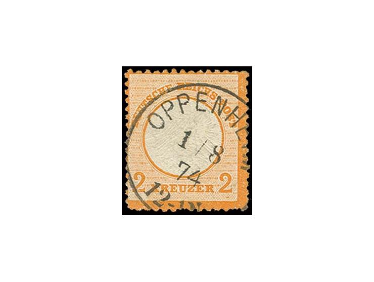2 Kr. orange mit klarem EKr. "OPPENHEIM 1/8 74", im Prägefeld etwas herstellungsbedingt gedrückt und kleinere Zähnungsunebenh