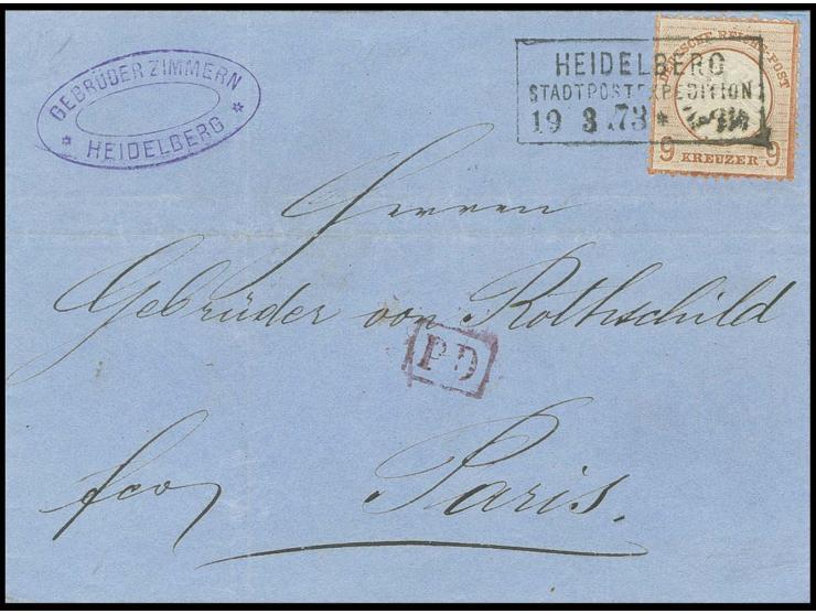 9 Kr. rötlichbraun mit 2seitig kleinerem Prägeausfall, farbfrisch und in insgesamt guter Erhaltung mit Ra3 "HEIDELBERG / POST