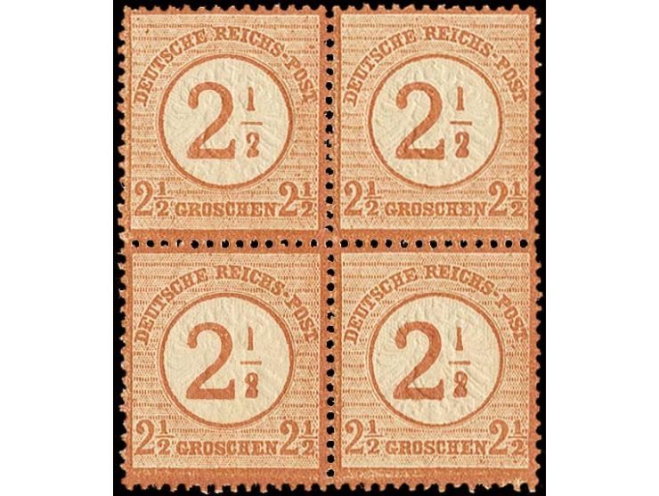 1874, 2½ auf 2½ Gr. braunorange im Viererblock, postfrisch, unsigniert, Kabinett