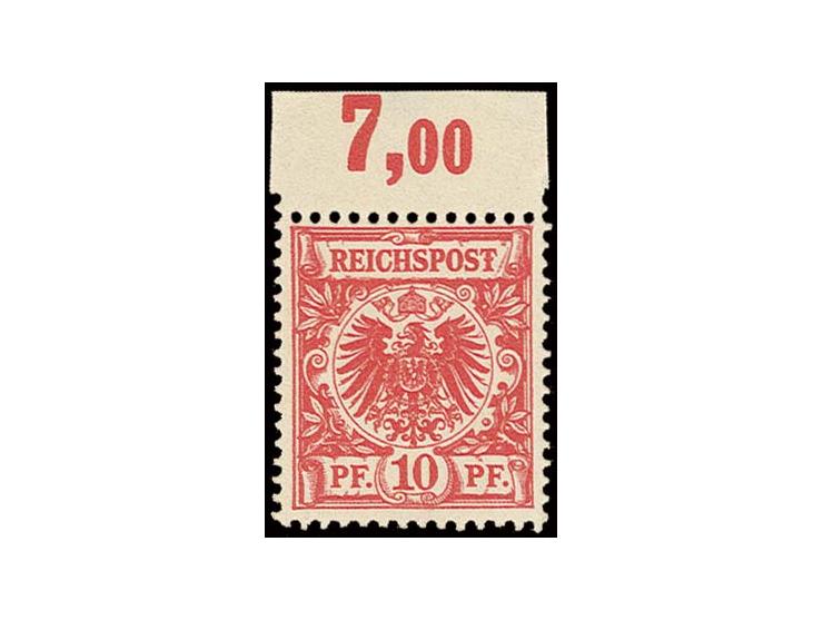 10 Pfg. mittelrot mit Plattenfehler "T von REICHSPOST mit Querbalken", postfrisch vom Oberrand (im Rand Falzspur), Pracht, Fo