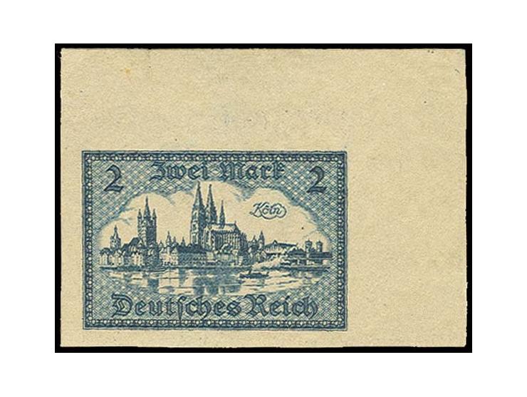 Bauwerke 2 M. ungezähnt mit rechts und oben breiten Bogenrändern, mit Vierpaß Wasserzeichen, postfrisch, senkrechte Papierfal
