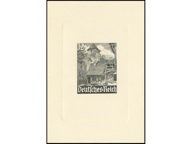 1940, Winterhilfswerk, Essay zu 12 Pfg. mit nicht verwendetem Motiv "Rothenburg" sowie abweichender Wertziffer und Landesbeze