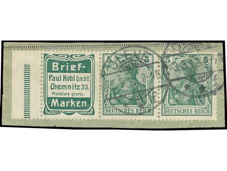 "Briefmarken Kohl" + 5 Pfg. (2 Werte) mit linkem Rand, gestempelt "CLEVE 3.5.12" auf Briefstück, Kabinett (Mi. 450,-)