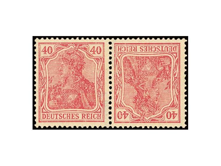 1921, Germania 40+40 Pfg. rot (poröser Druck), postfrisches Kehrdruckpaar, sign. Bechtold BPP (Mi. 500,-)