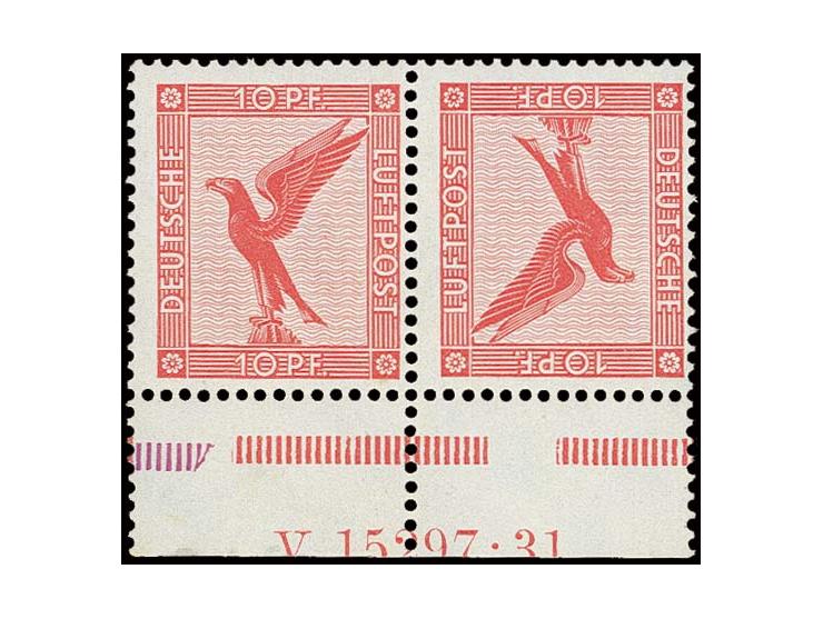 1931, Flugpost 10+10 Pfg., Unterrandstück mit HAN, ungebraucht mit leichter Falzspur im Rand, Kabinett (Mi. 600,-)