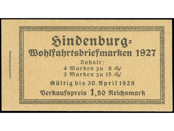 1927, Markenheftchen Hindenburgspende mit dünnem Karton, H-Blatt durchgezähnt, postfrisch, Deckel ungefaltet, Luxus (Mi. 300,