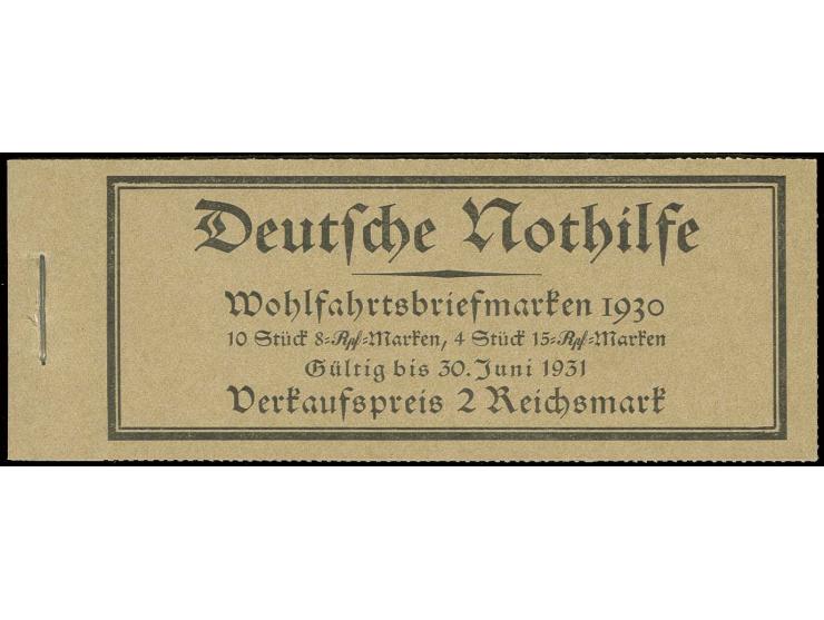1930, Markenheftchen Nothilfe, H-Blätter durchgezähnt bzw. nicht durchgezähnt, Zwischenblatt hellbraun, postfrisch, Deckel un