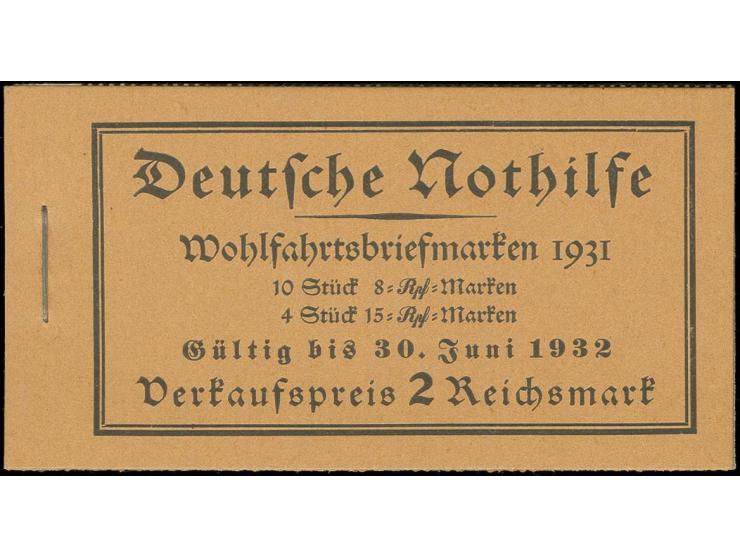 1931, Markenheftchen Nothilfe, H-Blätter nicht durchgezähnt bzw. durchgezähnt und Zwischenblatt weiß, postfrisch, Deckel unge
