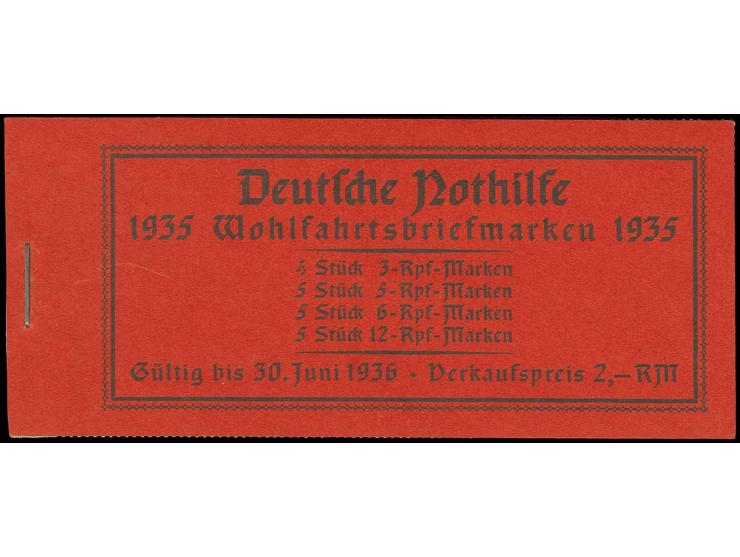 1935, Markenheftchen Trachten, dabei H-Bl. 104 mit Passerstrich oben, Klammer 15 mm, postfrisch, Deckel ungefaltet, Luxus (Mi