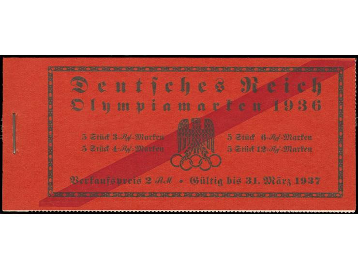 Markenheftchen Olympia mit rotem Balken, dieser unten links stumpf, H-Bl. 106 mit Passerkreuz oben, postfrisch, Deckel ungefa