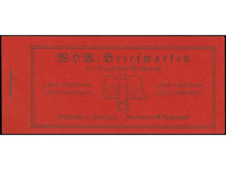 1938, Markenheftchen WHW, H-Blätter mit Passerstrich bzw. -kreuz oben, Klammer 19 mm, postfrisch, Deckel ungefaltet, Luxus (M