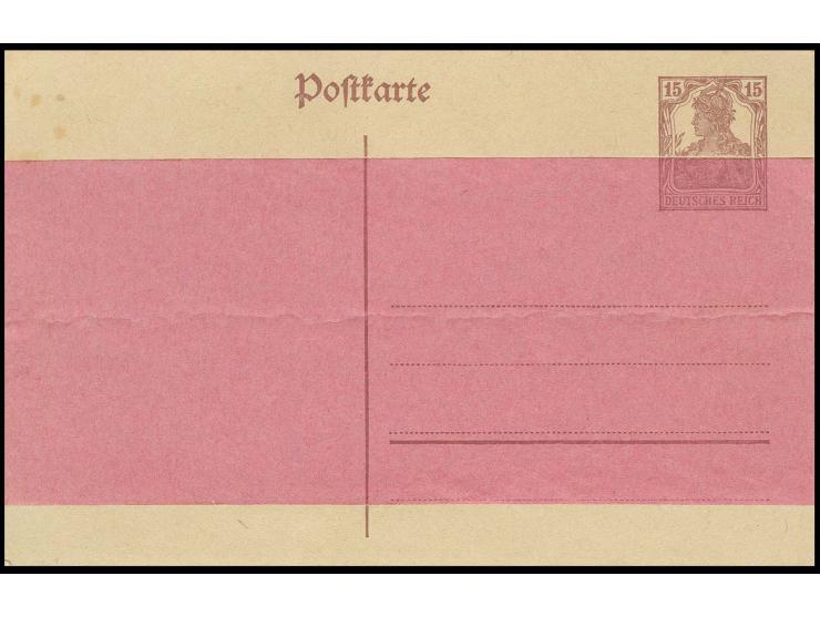 1919/20, Karte 15 Pfg. mit geklebter rosafarbener Papierbahn, rückseitig handschriftlicher Vermerk "Ausschuss", ungebraucht, 