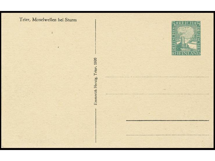 1920, Privatganzsachenkarte Rheinlandfeier 5 Pfg. "Trier, Moselwellen bei Sturm", ungebraucht (Frech-Nr. PP88F2)
