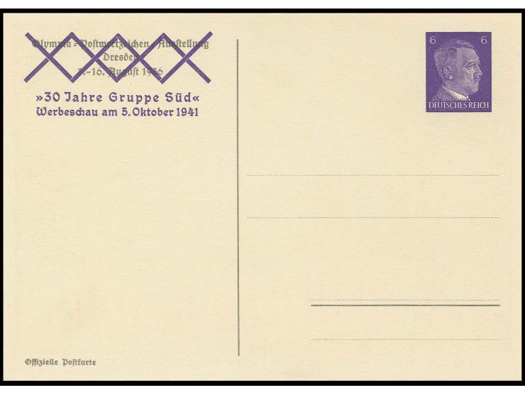 1941, Privatganzsachenkarte Hitler 6 Pfg. "30 Jahre Gruppe Süd Werbeschau" (Bild: Deutsche Musik) ungebraucht, sehr selten (F