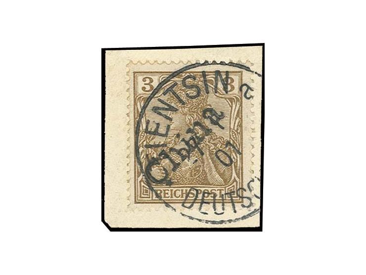 Handstempelaufdruck 3 Pfg. mit sauberem Stempel "TIENTSIN 27 1 01" auf Briefstück, Pracht, sign. Bothe BPP und H. Krause
