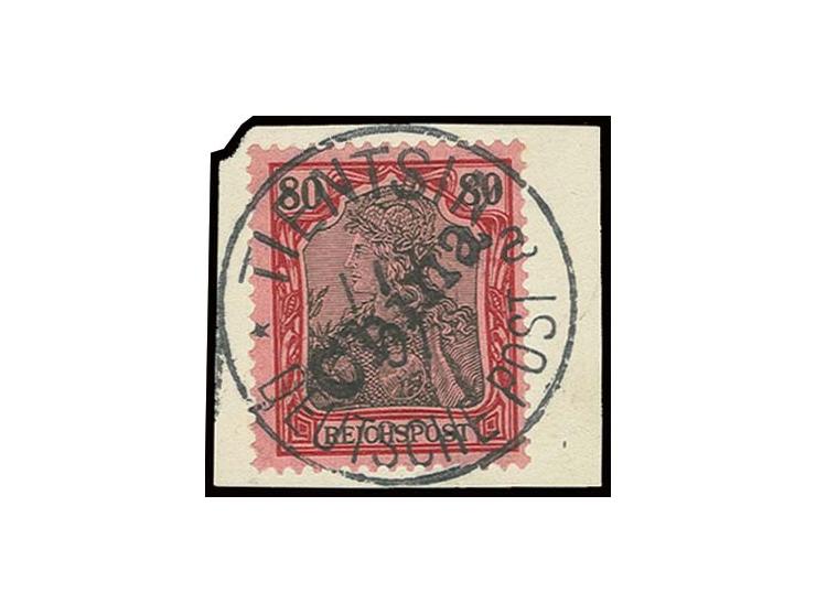80 Pfg. mit zentrisch klarem Stempel "TIENTSIN 1/1 01" auf Briefstück, Kabinett, mehrfach sign. und Fotobefund Jakubek (Mi. 3