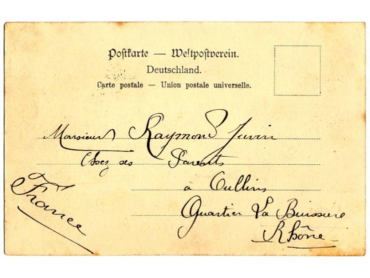 1905, ohne Wasserzeichen: 1 C. mit Stempel "CHEFOO POSTE FRANCAISE 8.7.06" rückseitig auf Ansichtskarte nach Frankreich, selt