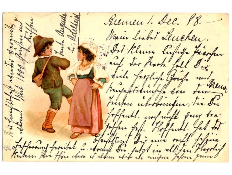 Eingehende Post: 1898, D.R. Krone/Adler 10 Pfg., gestempelt "BREMEN 1.12.98" auf Ansichtskarte nach China mti deutschem Ankun