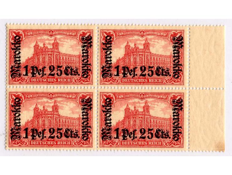 1911, "KK": 3 C.-1,25 P. in postfrischen 4er-Blocks, dabei 35 C. auf orangeweiß, diese sign. Jäschke-L. BPP