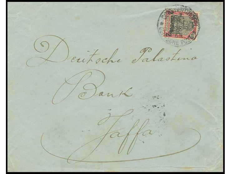 2 Pia. mit Firmenlochung "BIO" (Banque Imperiale Ottomane) mit Stempel "CONSTANTINOPEL 27.1.04" auf Brief nach Jaffa mit Anku