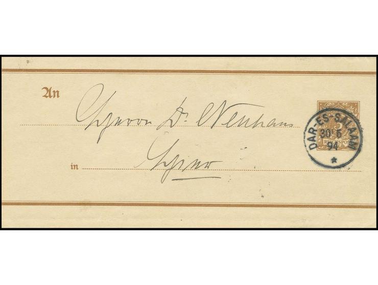 Mitläufer: Ganzsachen-Streifband 3 Pfg. mit Stempel "DAR-ES-SALAAM 30.5.94" im Ortsverkehr, als Mitläufer sehr selten!, sign.