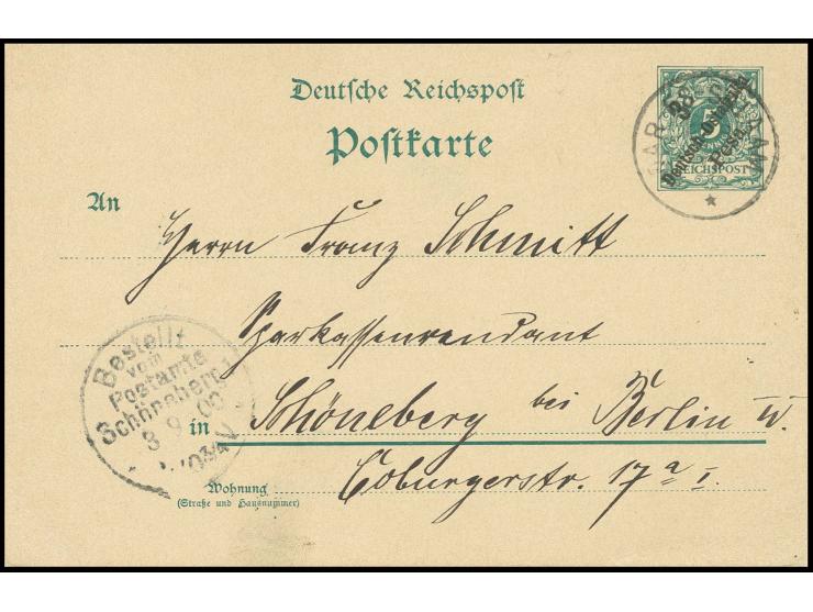 1899, Karte 3 P. mit Stempel "DAR-ES-SALAAM 6.8.00", bedarfsgebraucht mit Absendervermerk "Kisaki, 30.7.00" nach Berlin mit A